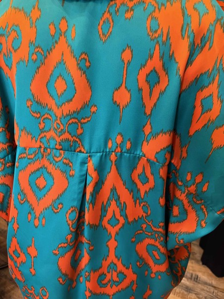 Blouse turquoise et orange